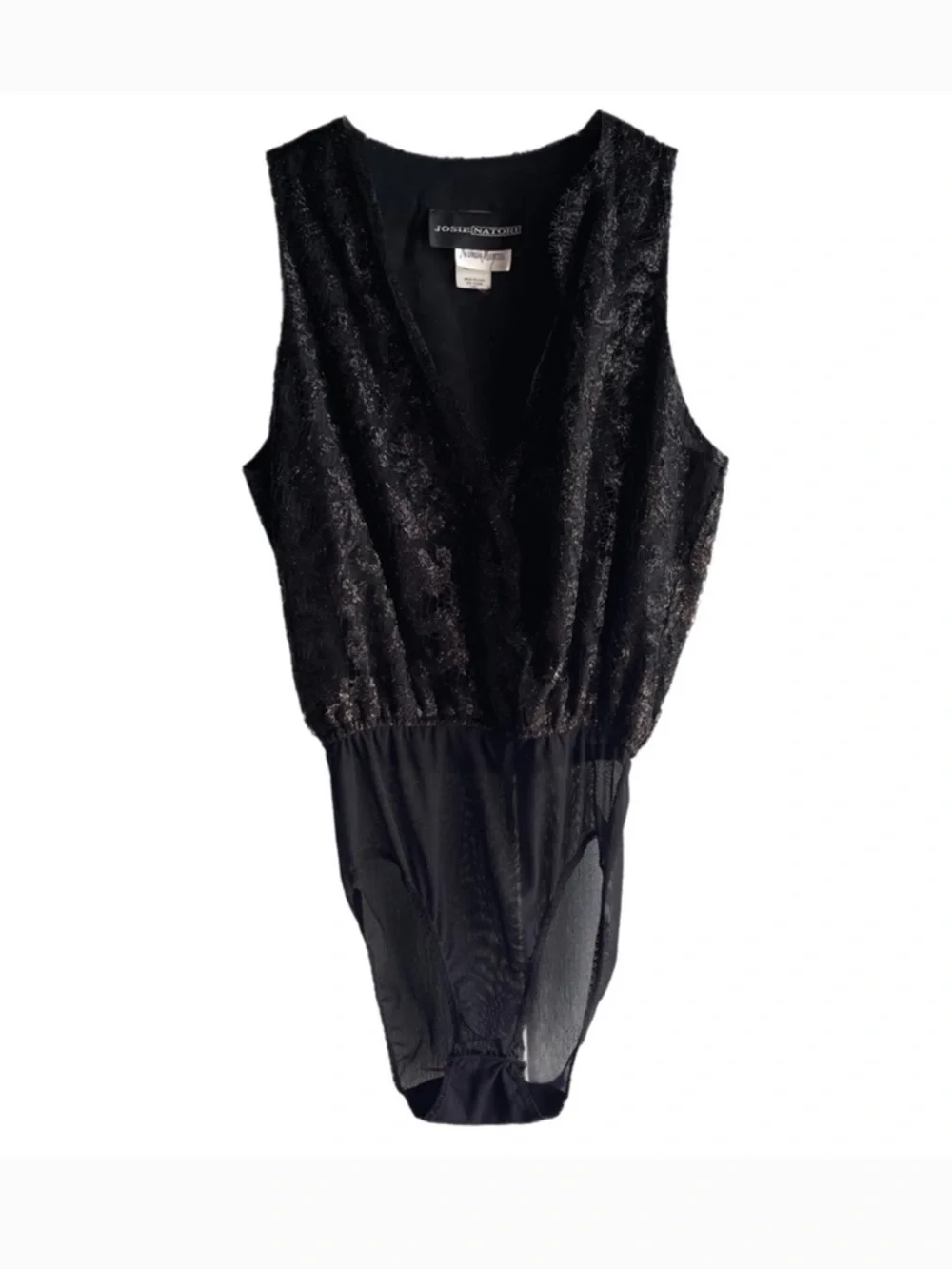 JOSIE NATORI NEIMAN MARCUS VINTAGE LACE BLACK V-NECK TOP SHELL CAMI BODYSUIT S - Picture 6 of 10